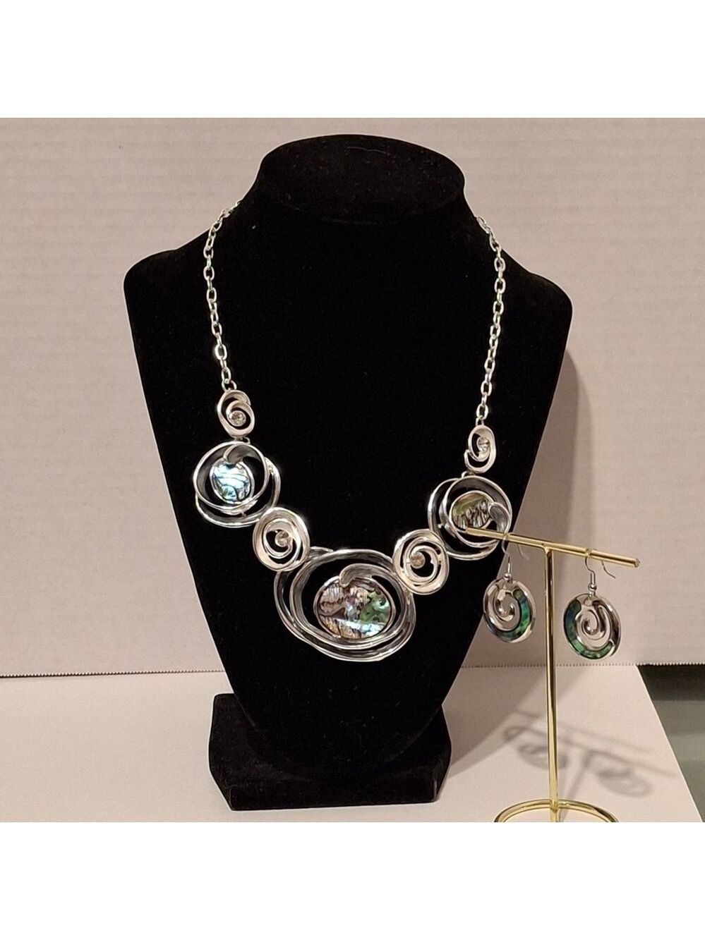 Abalone And Silver Necklace And Earrings Set